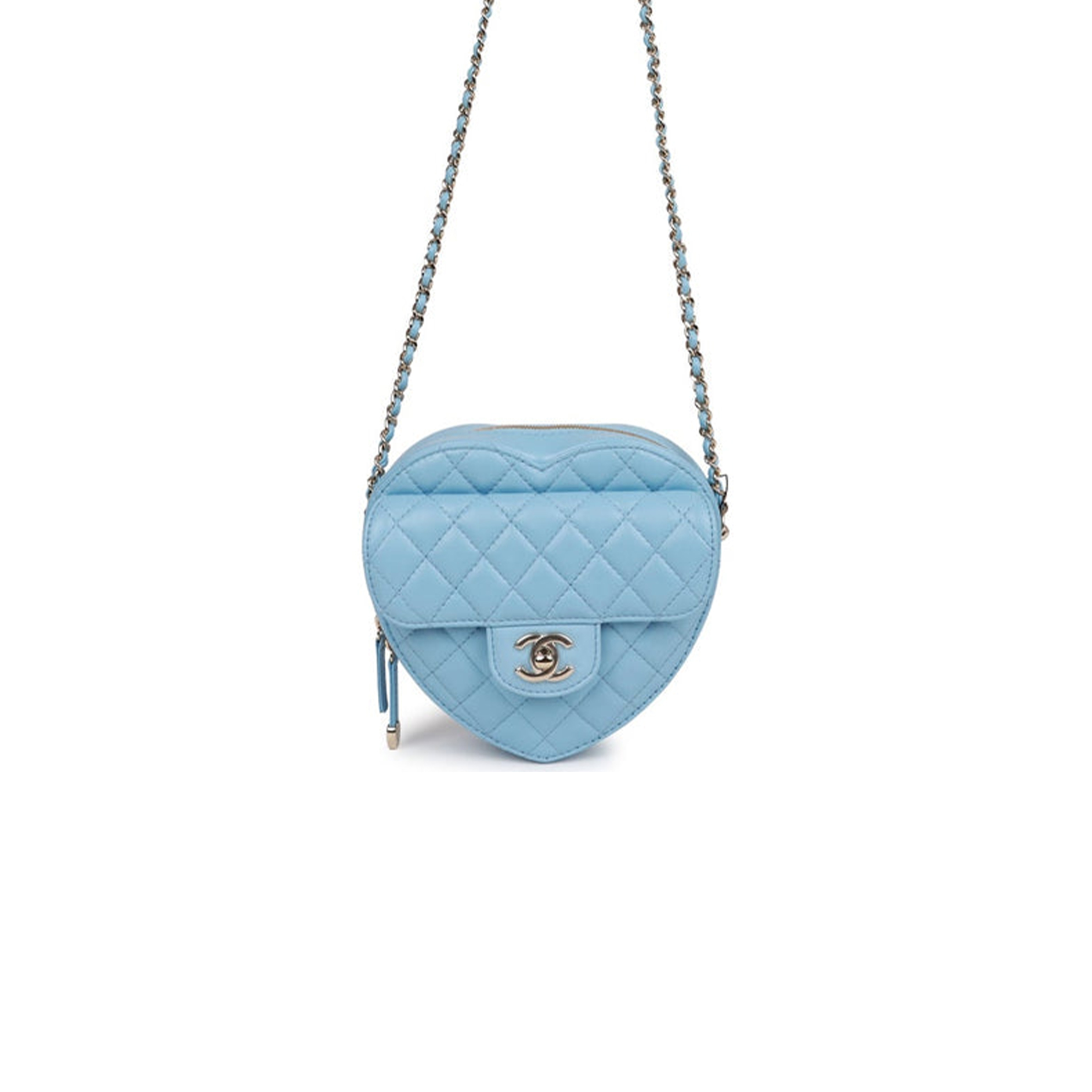 CHANEL CC IN LOVE LARGE HEART BAG BLUE LAMBSKIN LIGHT GOLD HARDWARE (20*18*6cm)